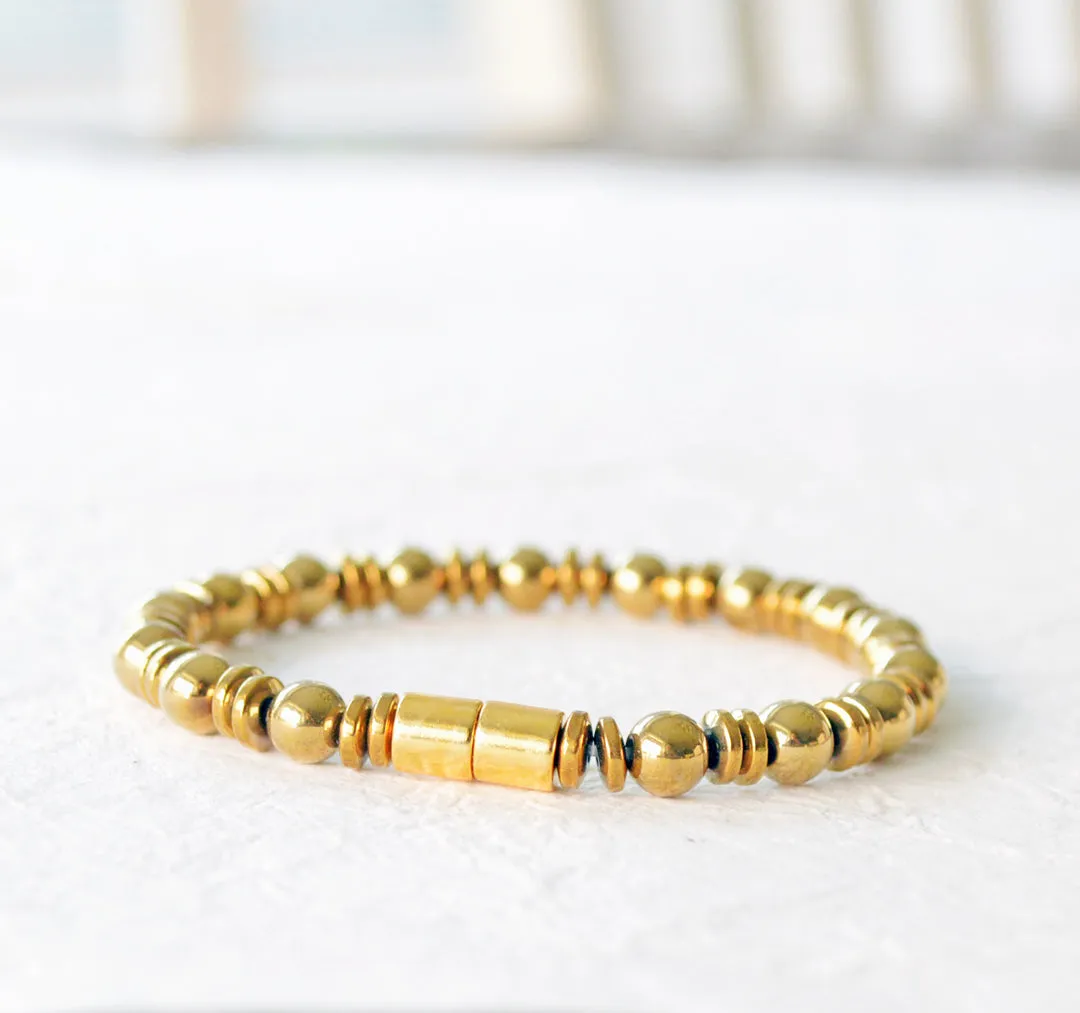 Gold Metallic Magnetic Hematite Health Bracelet