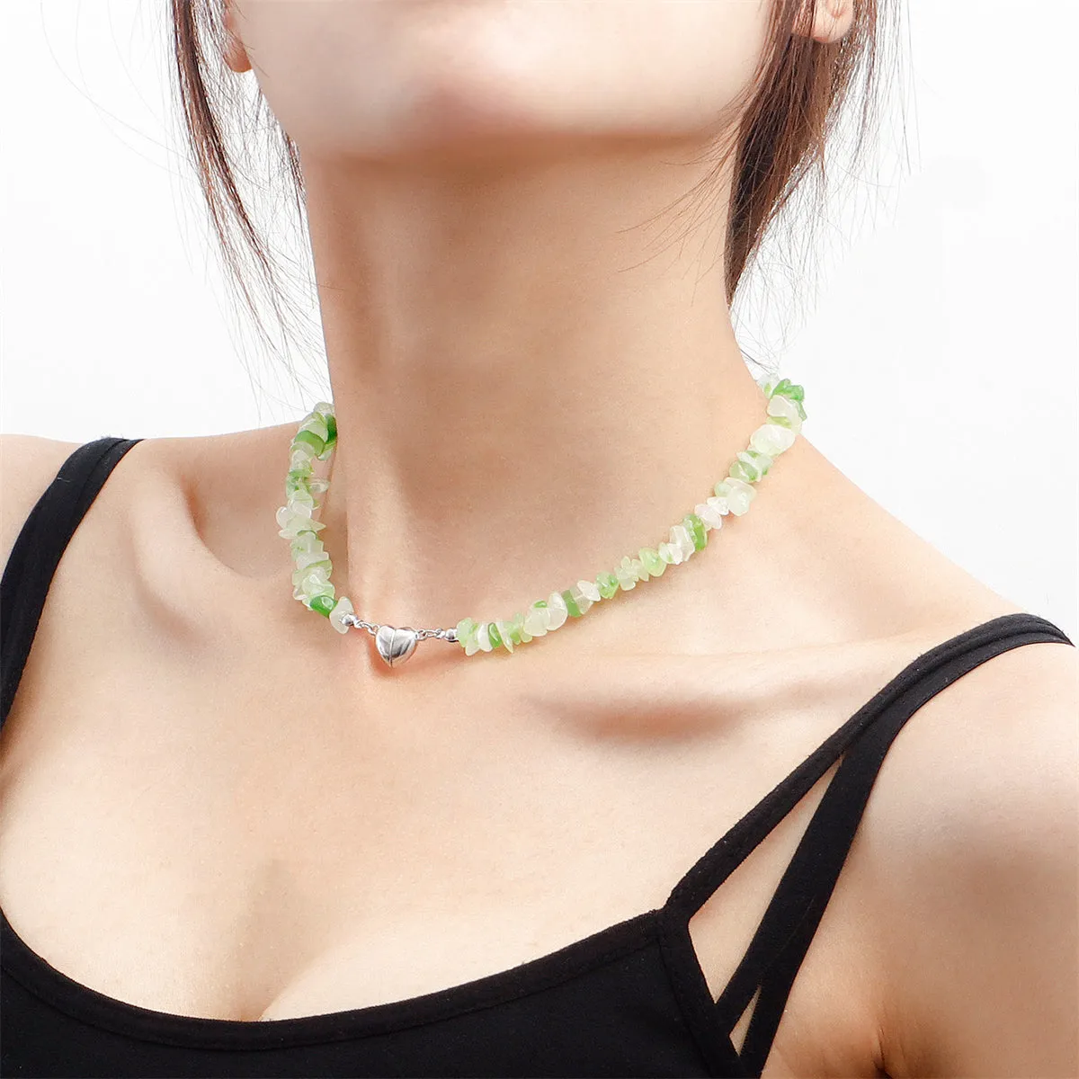 Green Resin & Silver-Plated Heart Pendant Necklace