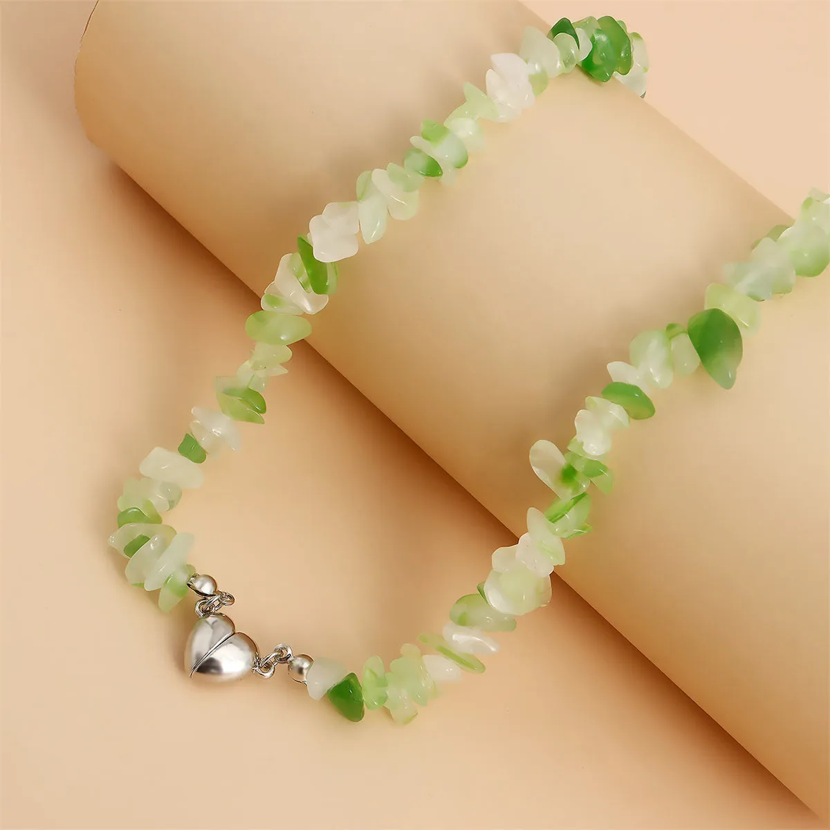 Green Resin & Silver-Plated Heart Pendant Necklace