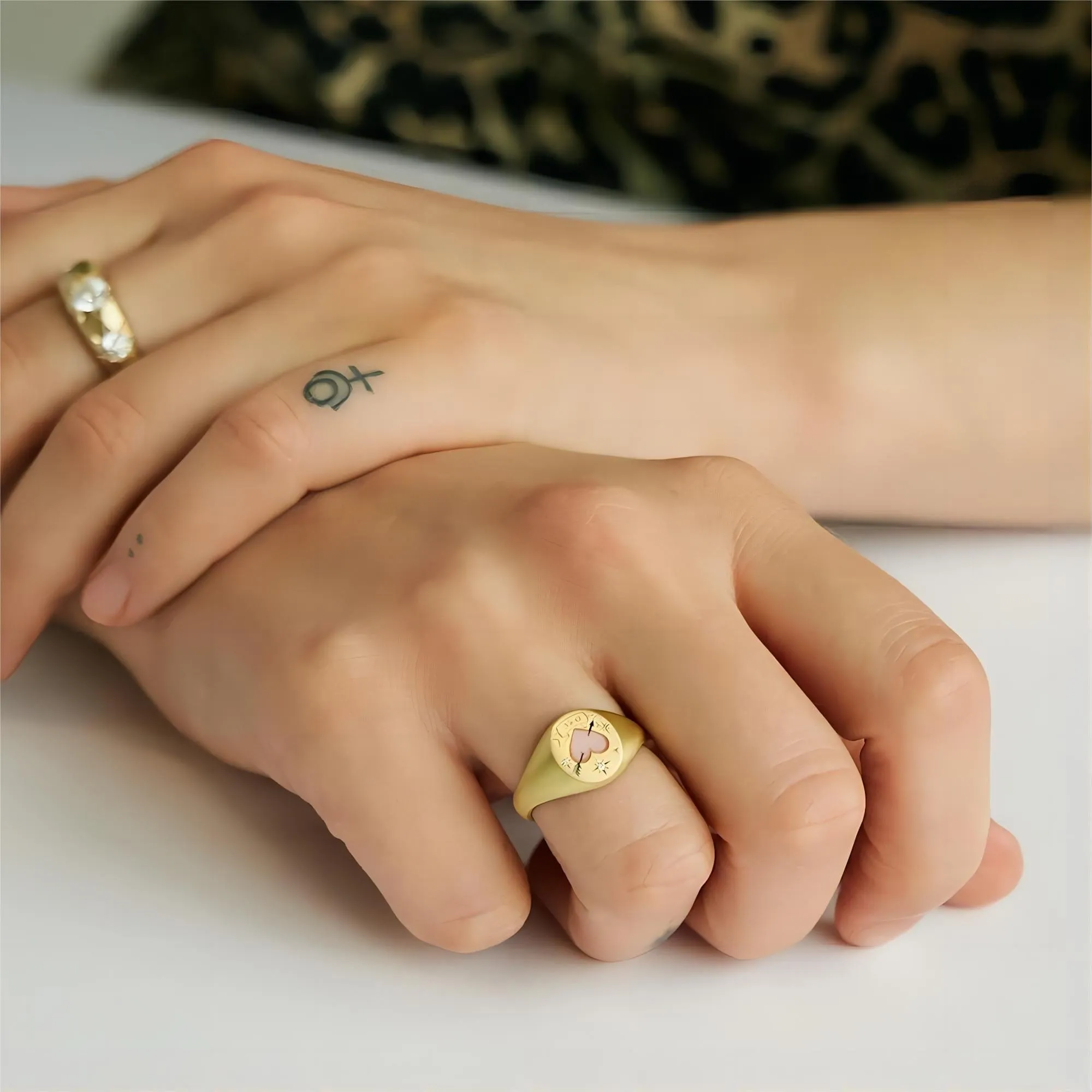Hand Painted 24K Gold Filled Stainless Steel Arrow Heart Necklace Ring Set