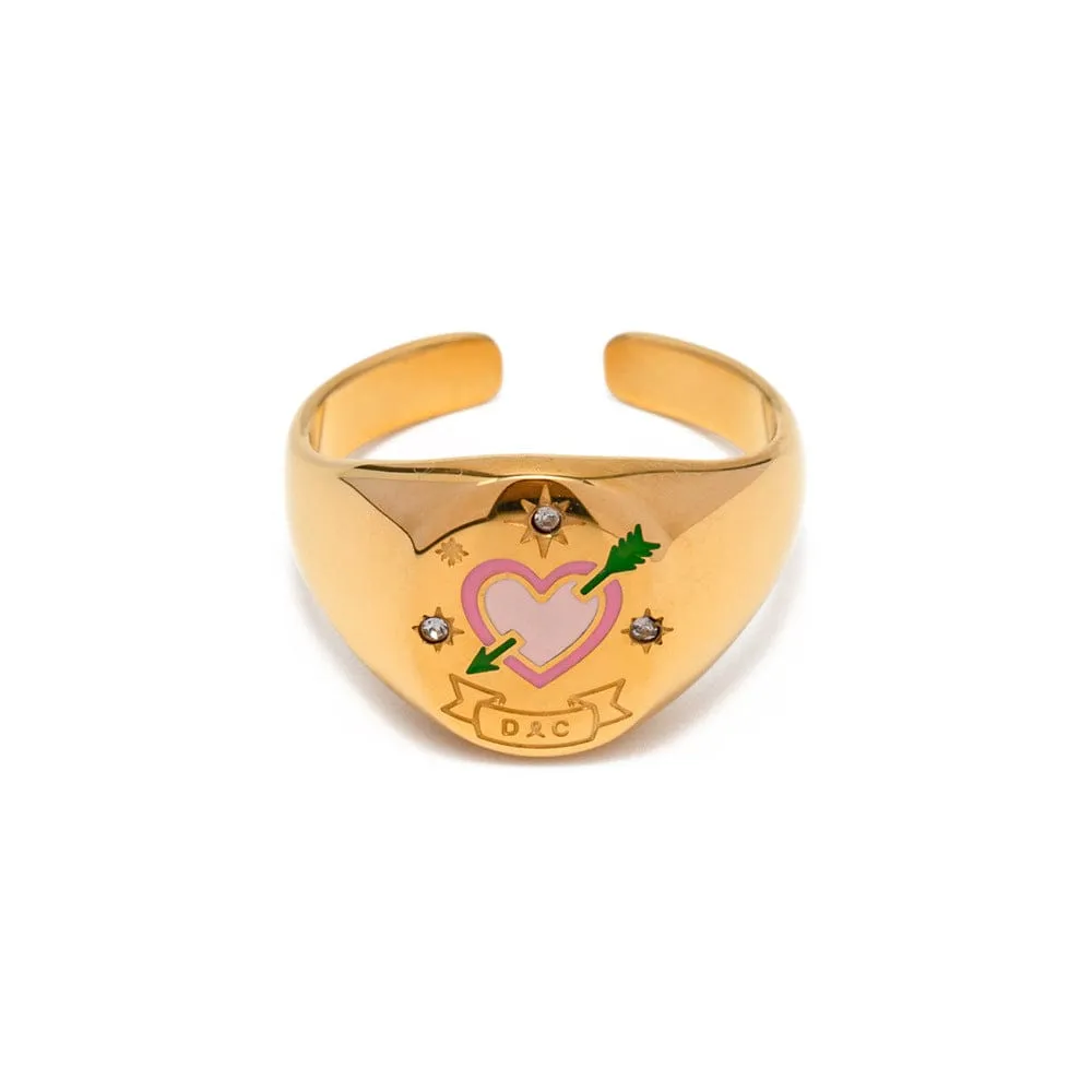 Hand Painted 24K Gold Filled Stainless Steel Arrow Heart Necklace Ring Set