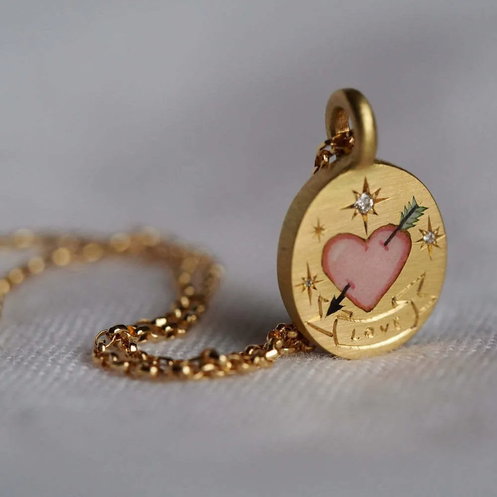 Hand Painted 24K Gold Filled Stainless Steel Arrow Heart Necklace Ring Set