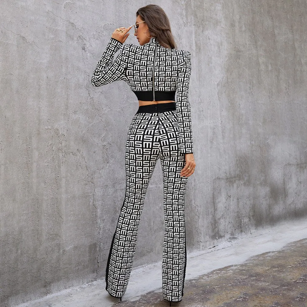High Neck Long Sleeve Patterned Bandage Set