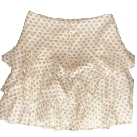 Indikah by Angel Biba Women's Cream &amp; Green Polka Dot Ruffle Mini Skirt