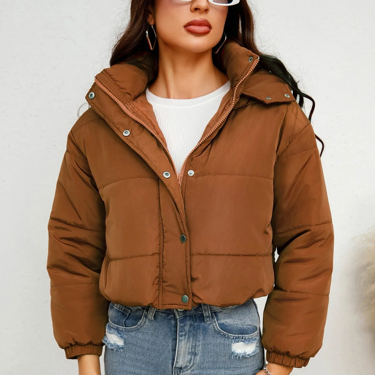 INSTOCK-European and American cross-border hooded short cotton
