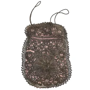 Italian Silver Thread Drawstring Reticule Purse