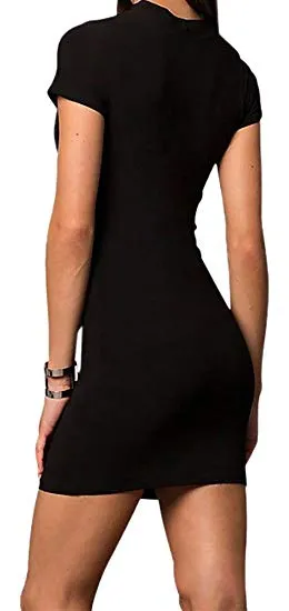 Juniors Cage Front Short Sleeve Party Dress with Choker Neckline