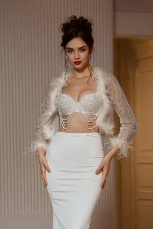 Katarina Sheer White Feather Collar Jacket