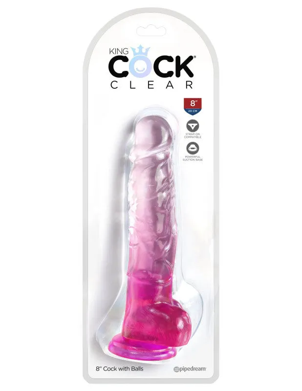 King  Clear 8 Inch With Balls - Pink