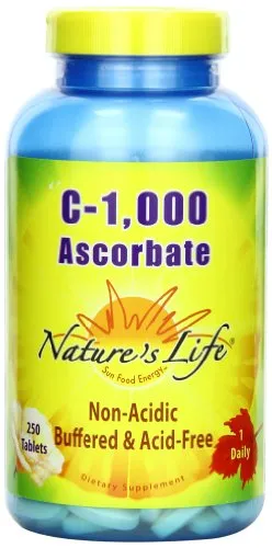 La vida de la naturaleza C Ascorbate Tablets, 1000 mg, 250 Count