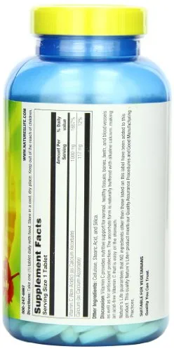 La vida de la naturaleza C Ascorbate Tablets, 1000 mg, 250 Count