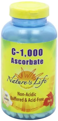 La vida de la naturaleza C Ascorbate Tablets, 1000 mg, 250 Count