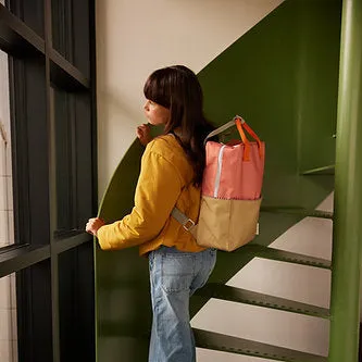 LARGE BACKPACK - CORAL PINK & REED GREEN