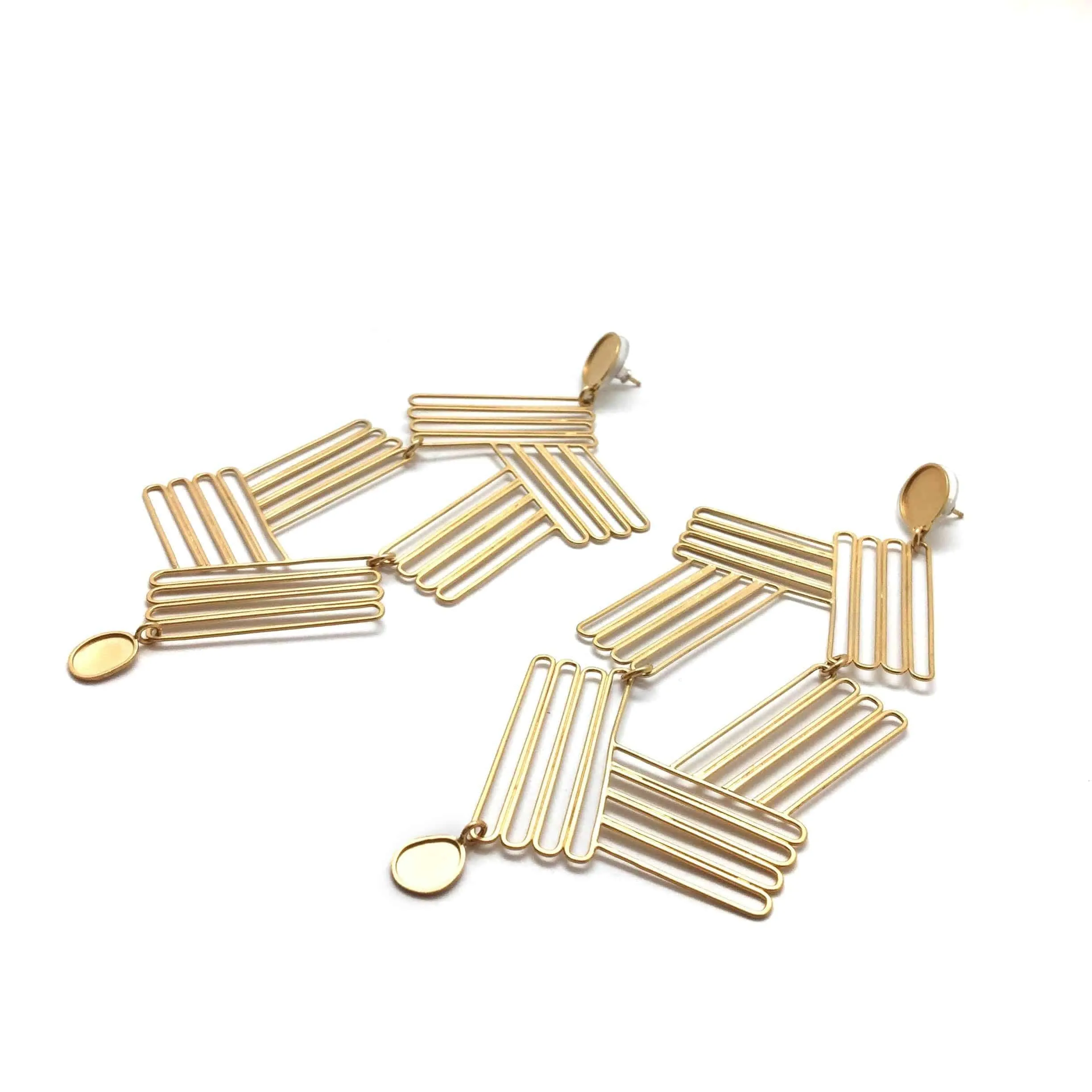 Large Gold Deco Earrings W/Hinge