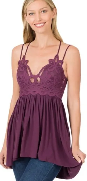 Long Crochet Lace Top in Eggplant