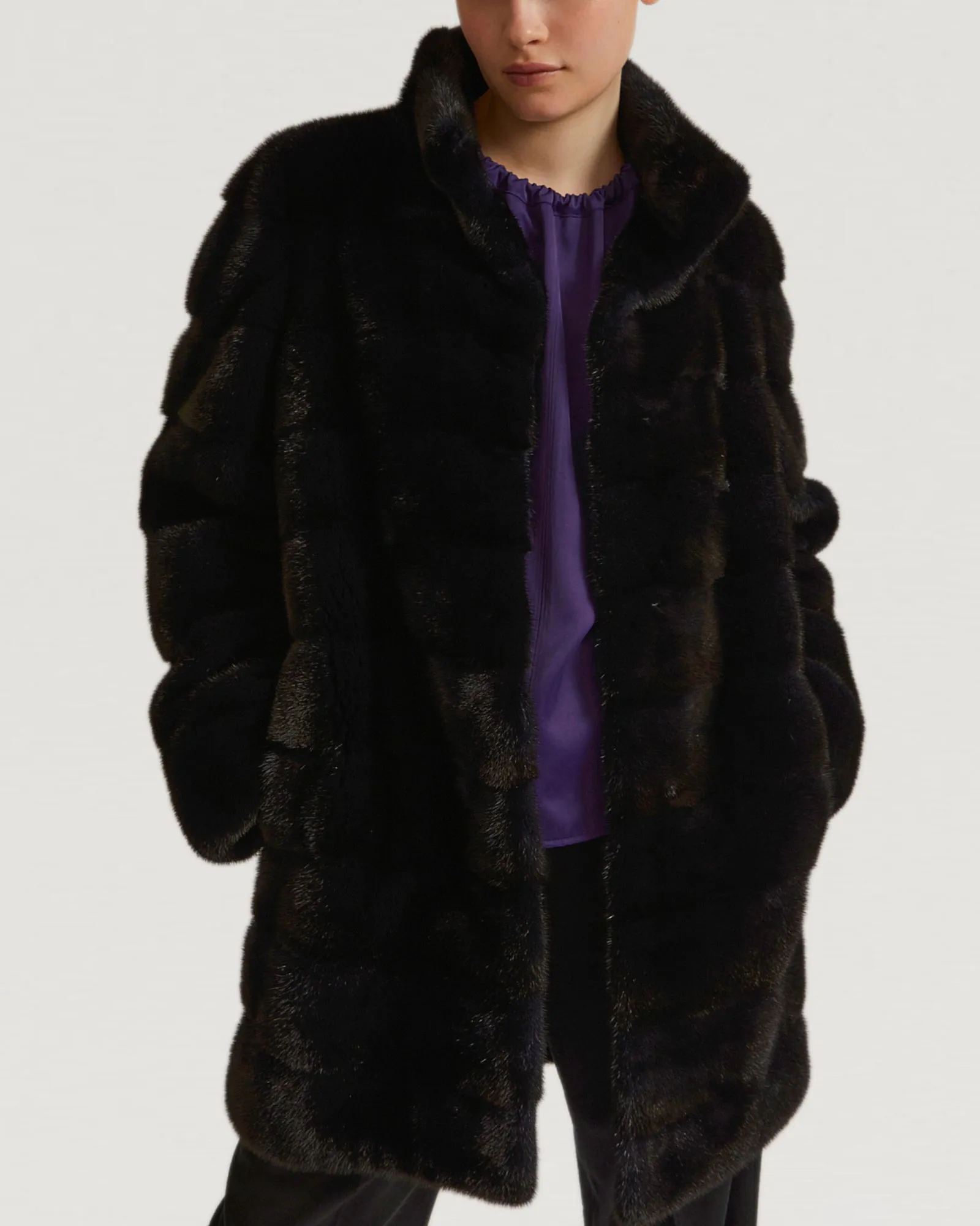 Long mink coat with collar