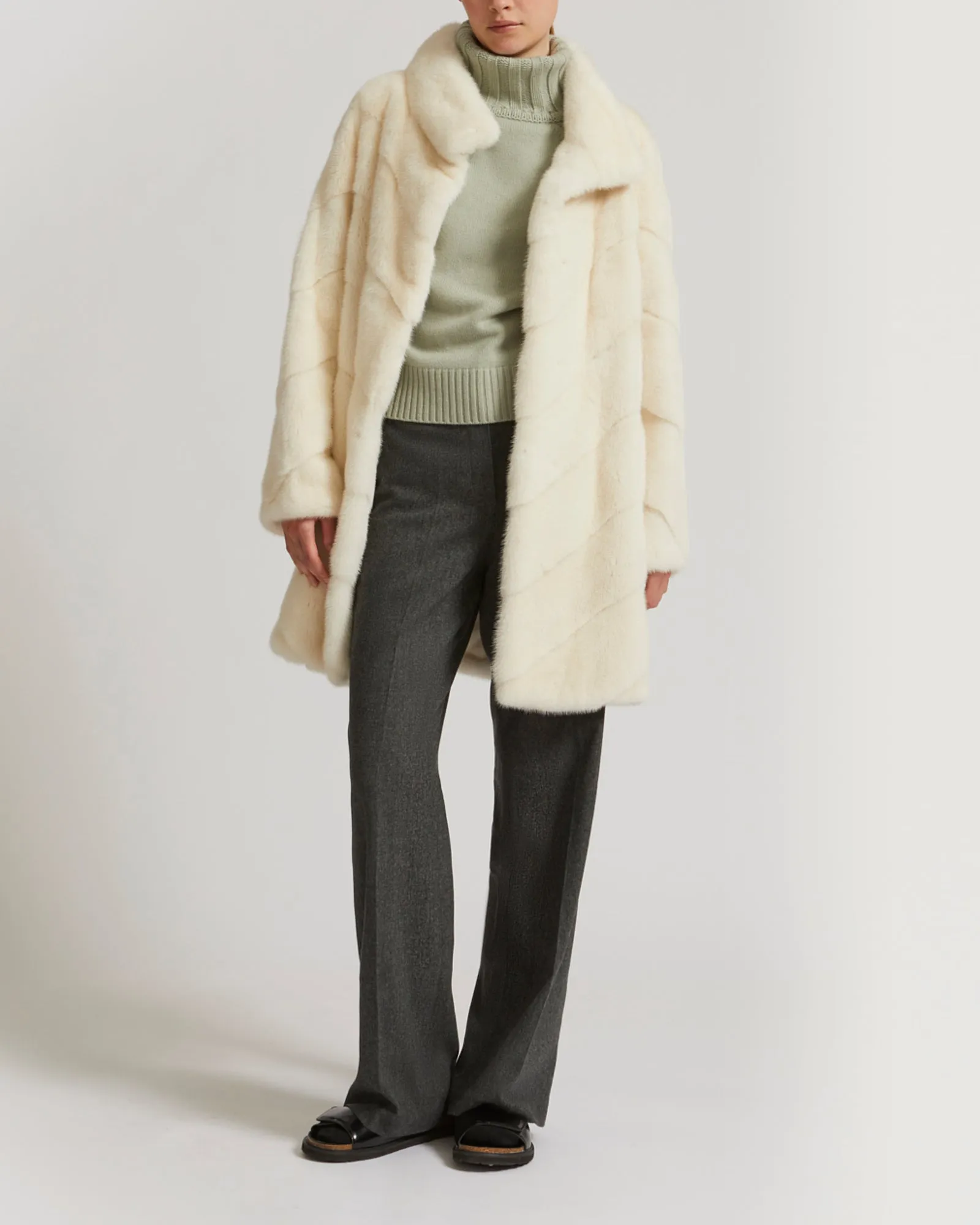 Long mink coat with collar