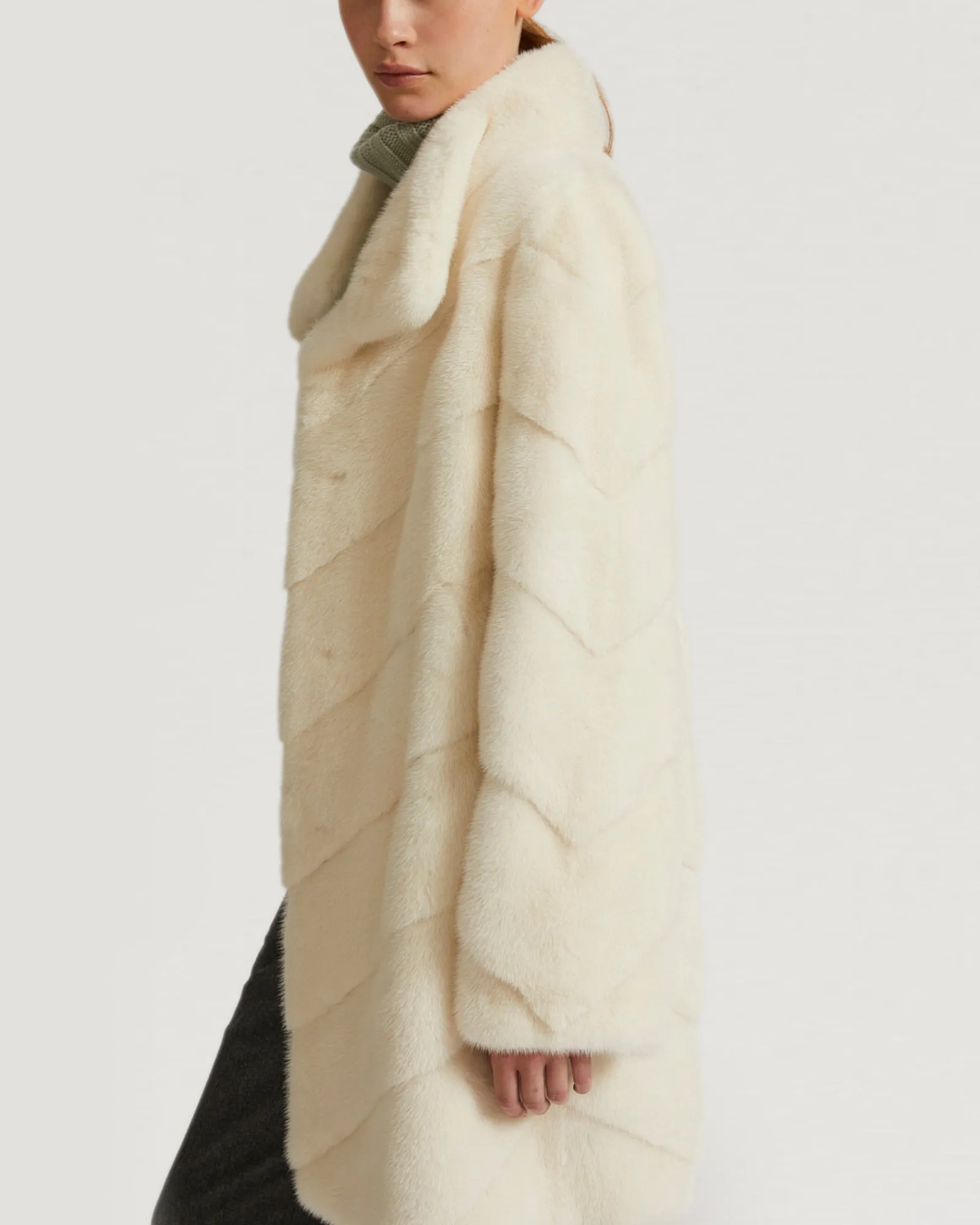 Long mink coat with collar