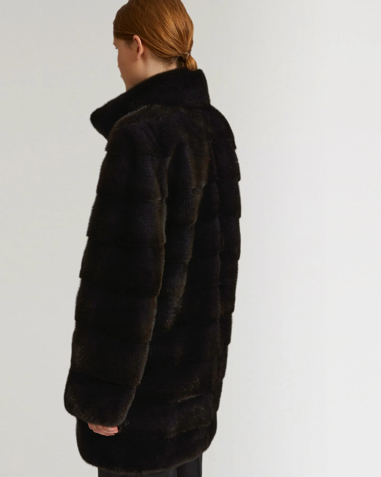 Long mink coat with collar