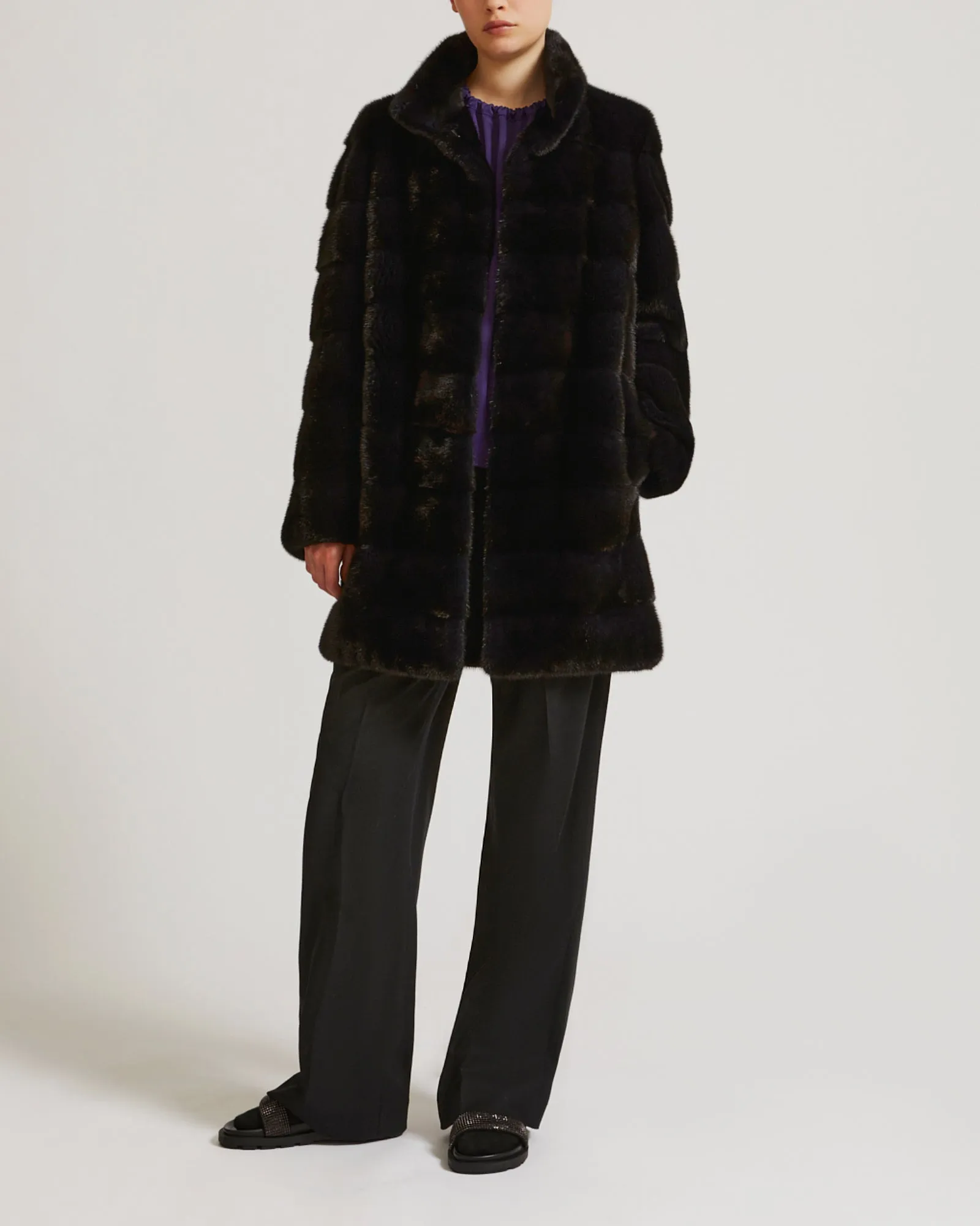 Long mink coat with collar