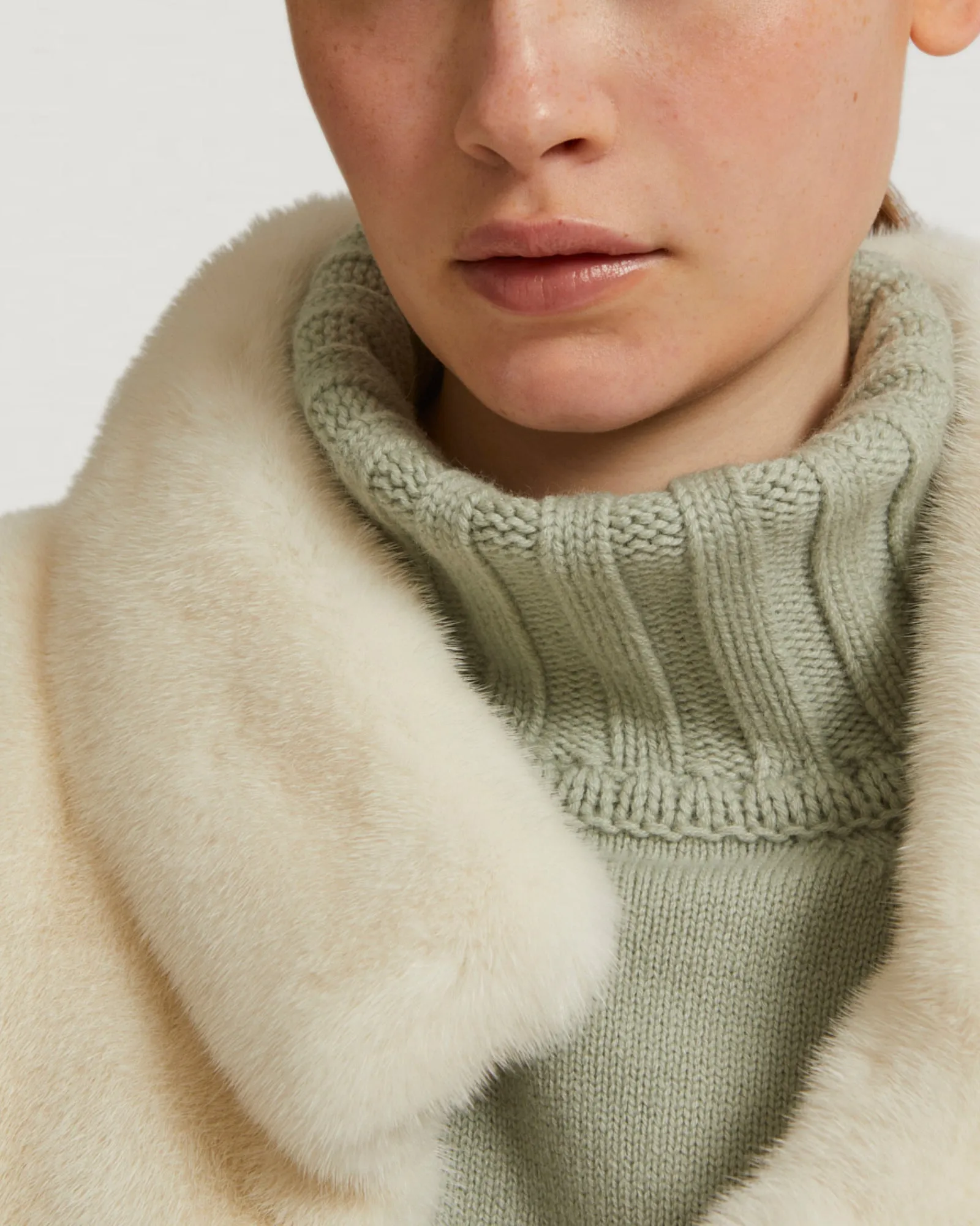 Long mink coat with collar