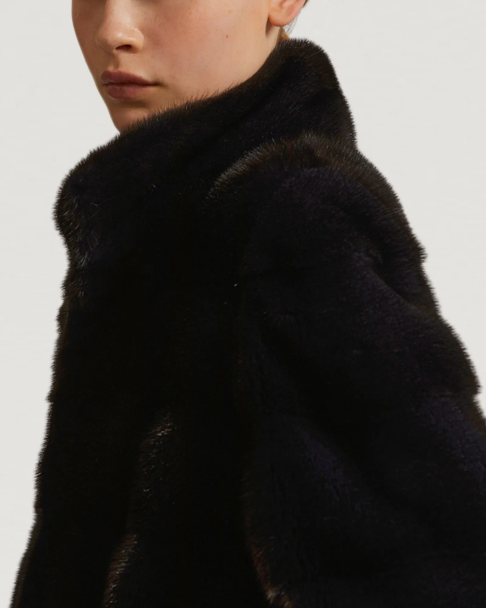 Long mink coat with collar