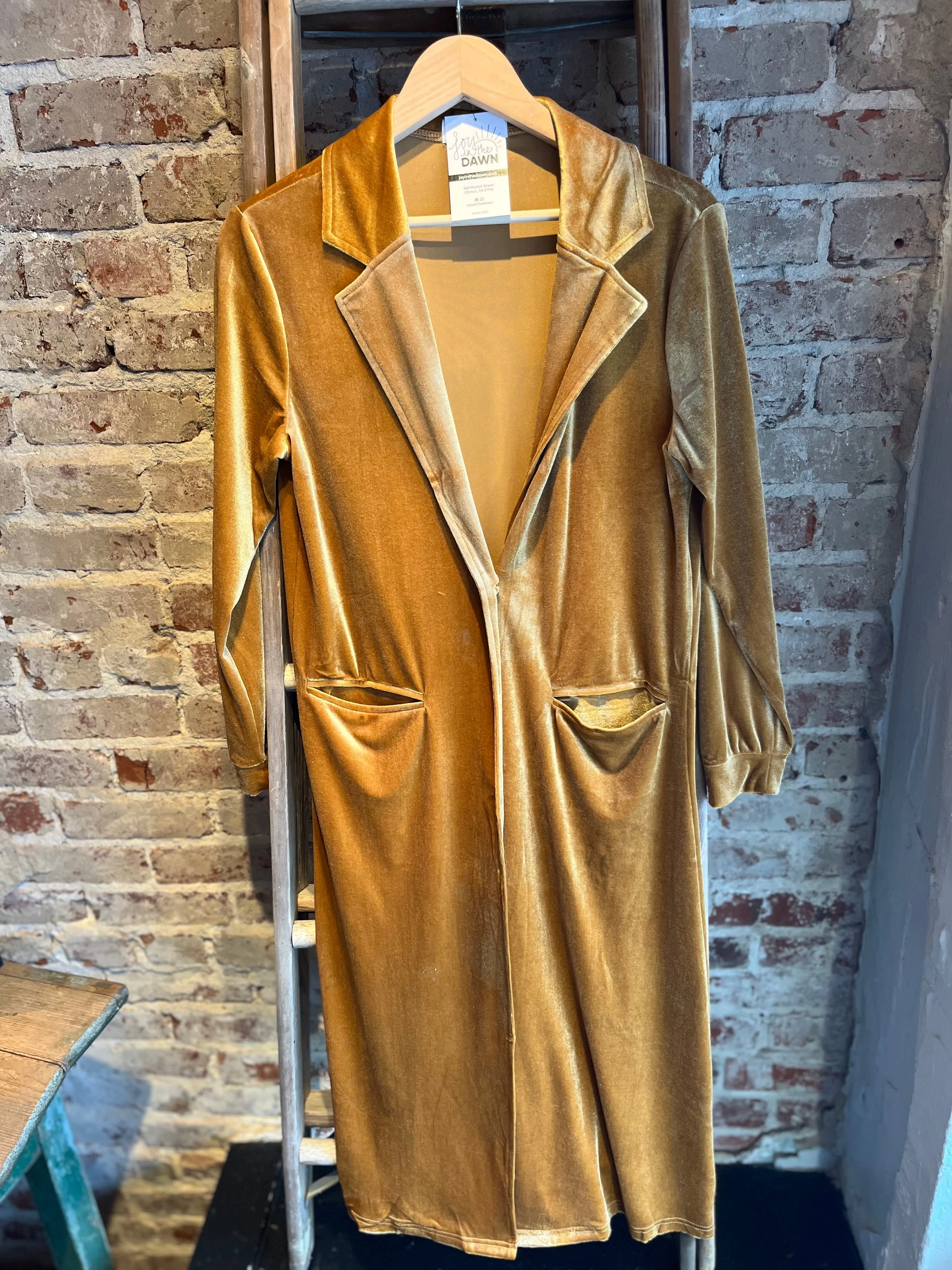 Long Velvet Cardigan- Gold/Mustard