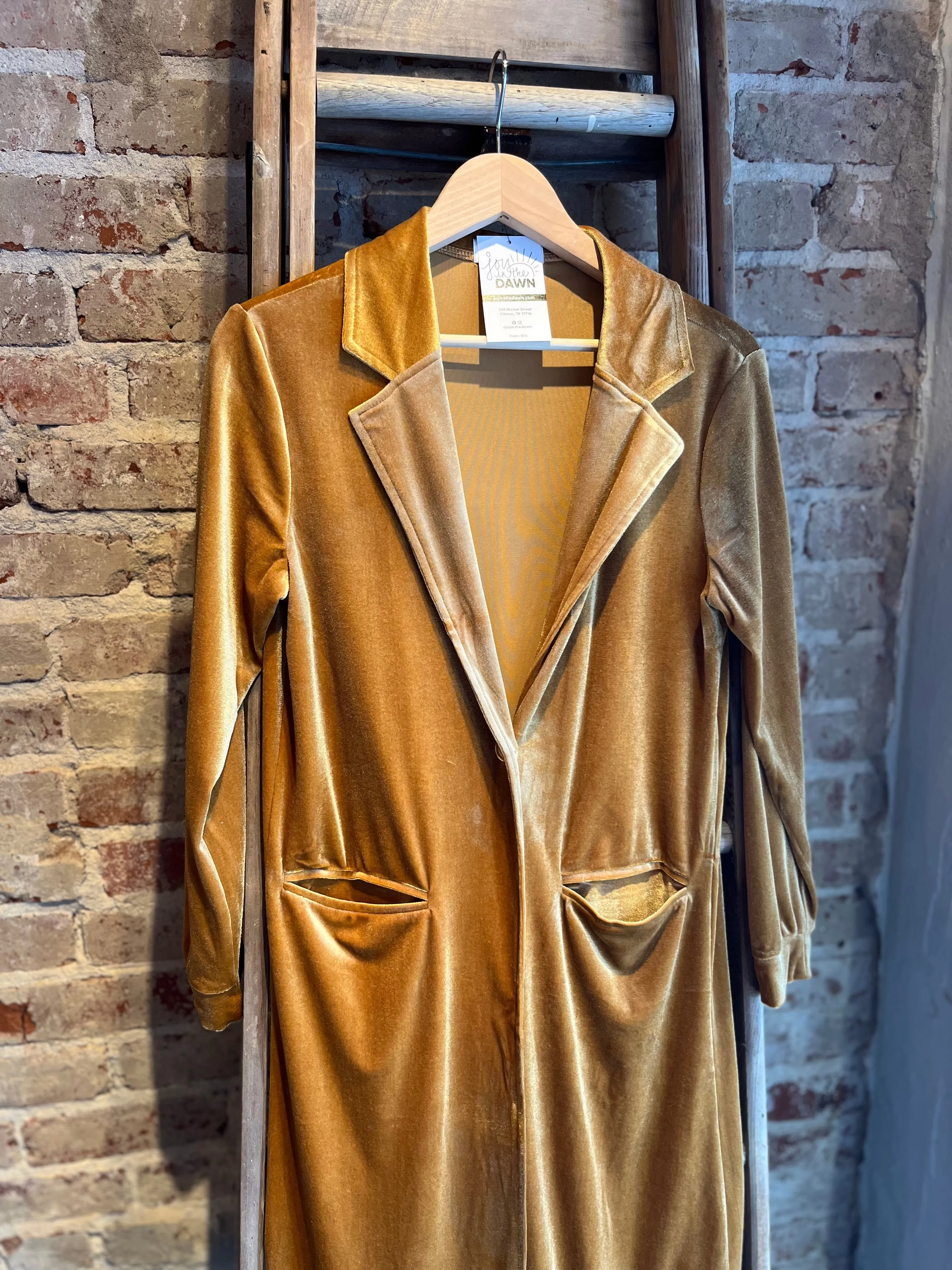 Long Velvet Cardigan- Gold/Mustard