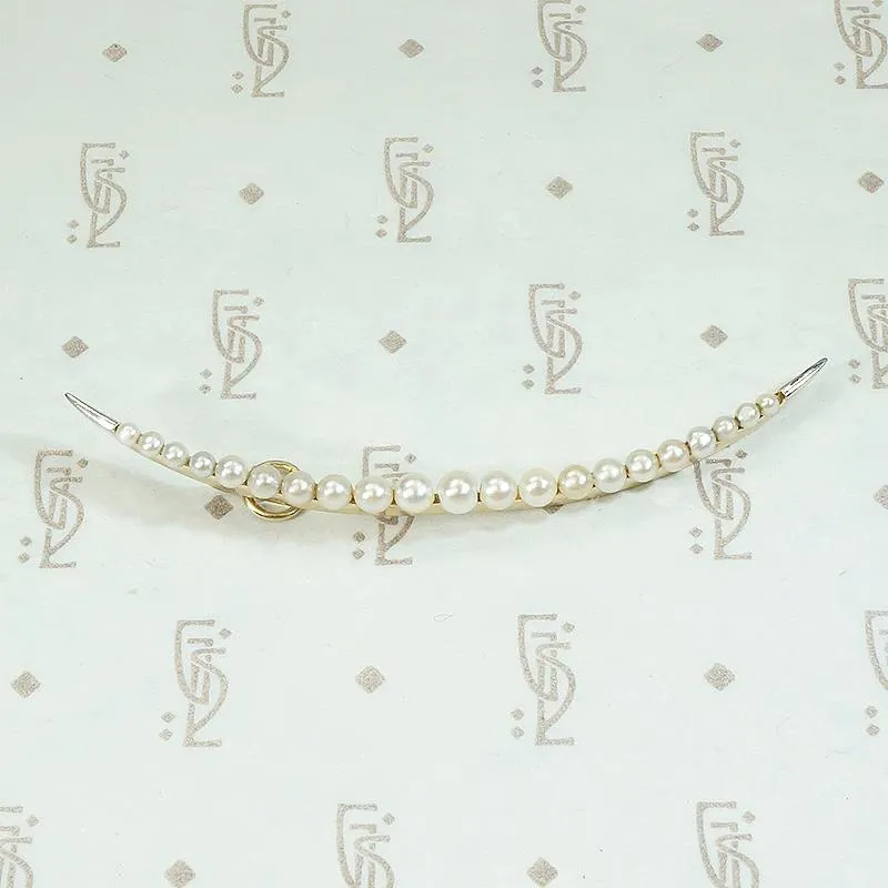 Lovely Pearl-Set Gold Crescent Pendant