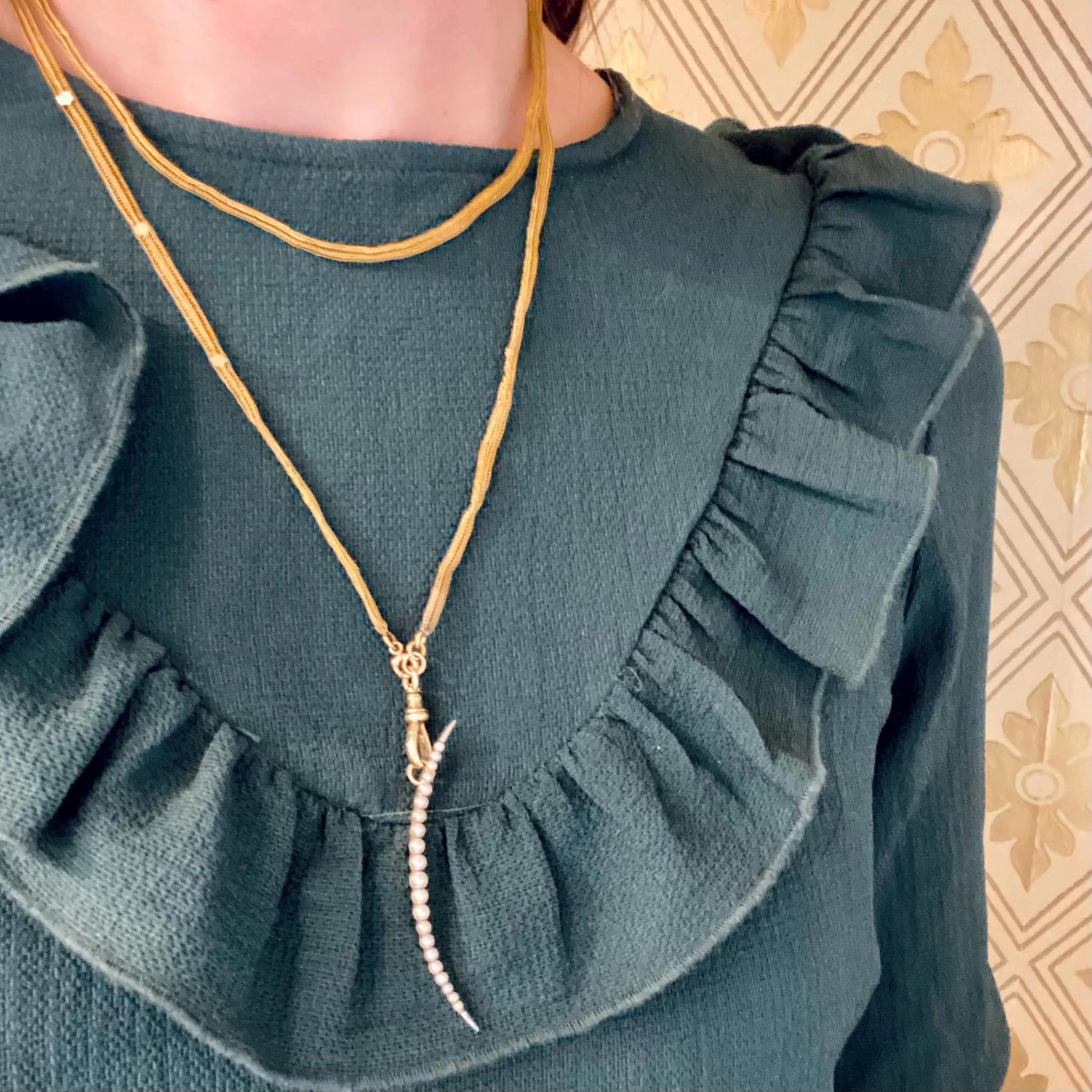 Lovely Pearl-Set Gold Crescent Pendant