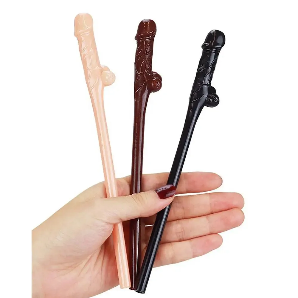 Lovetoy Black Brown and Pink Pack of 9 Realistic Willy Straws