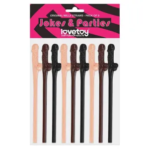 Lovetoy Black Brown and Pink Pack of 9 Realistic Willy Straws