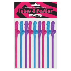 Lovetoy Blue Pink and Purple Pack of 9 Realistic Willy Straws