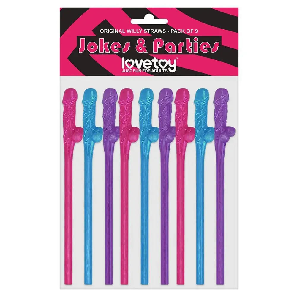 Lovetoy Blue Pink and Purple Pack of 9 Realistic Willy Straws