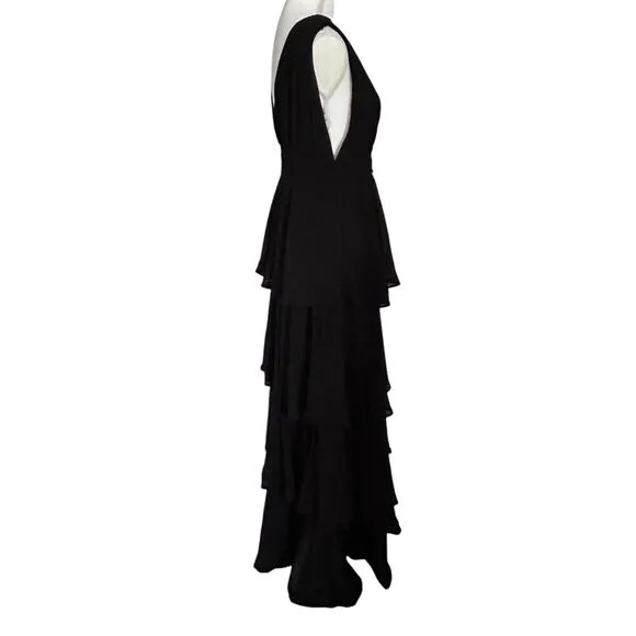 LULUS Amazing Evening Black Tiered Sleeveless V-neck Maxi Dress-Size S