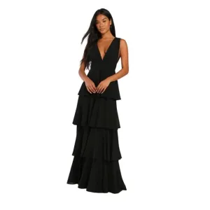 LULUS Amazing Evening Black Tiered Sleeveless V-neck Maxi Dress-Size S