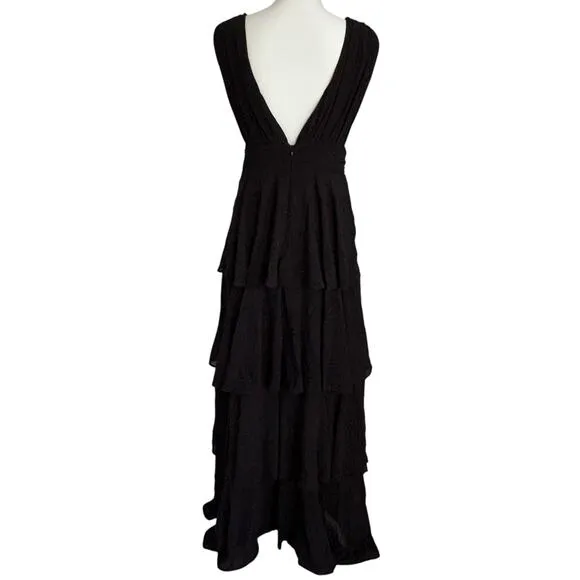 LULUS Amazing Evening Black Tiered Sleeveless V-neck Maxi Dress-Size S
