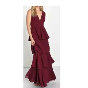 Lulus Black Amazing Evening Burgundy Tiered Maxi Dress Size XS NWOT