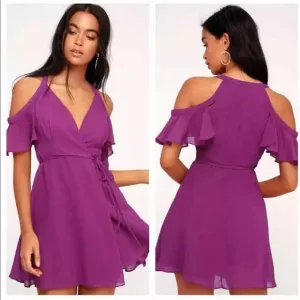 LULU’S BOMBSHELL WRAP FLUTTER SLEEVE MINI DRESS MAGENTA NWT SZ XL