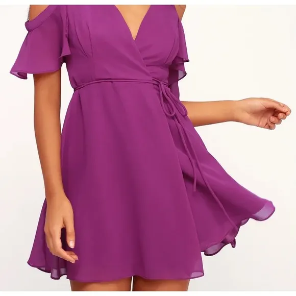 LULU’S BOMBSHELL WRAP FLUTTER SLEEVE MINI DRESS MAGENTA NWT SZ XL