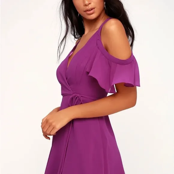 LULU’S BOMBSHELL WRAP FLUTTER SLEEVE MINI DRESS MAGENTA NWT SZ XL