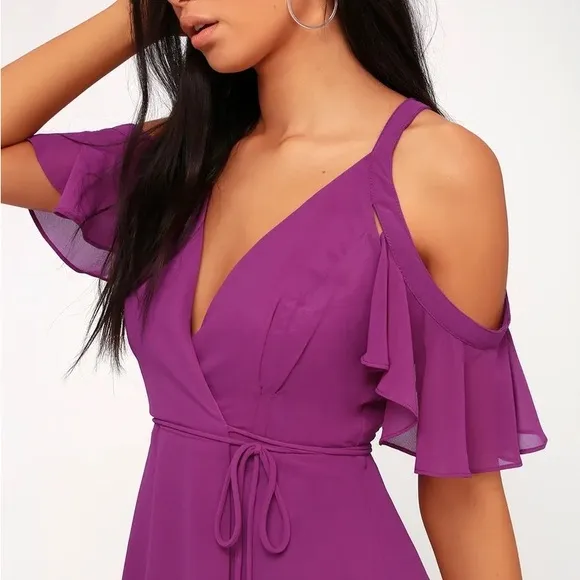 LULU’S BOMBSHELL WRAP FLUTTER SLEEVE MINI DRESS MAGENTA NWT SZ XL