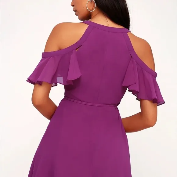 LULU’S BOMBSHELL WRAP FLUTTER SLEEVE MINI DRESS MAGENTA NWT SZ XL