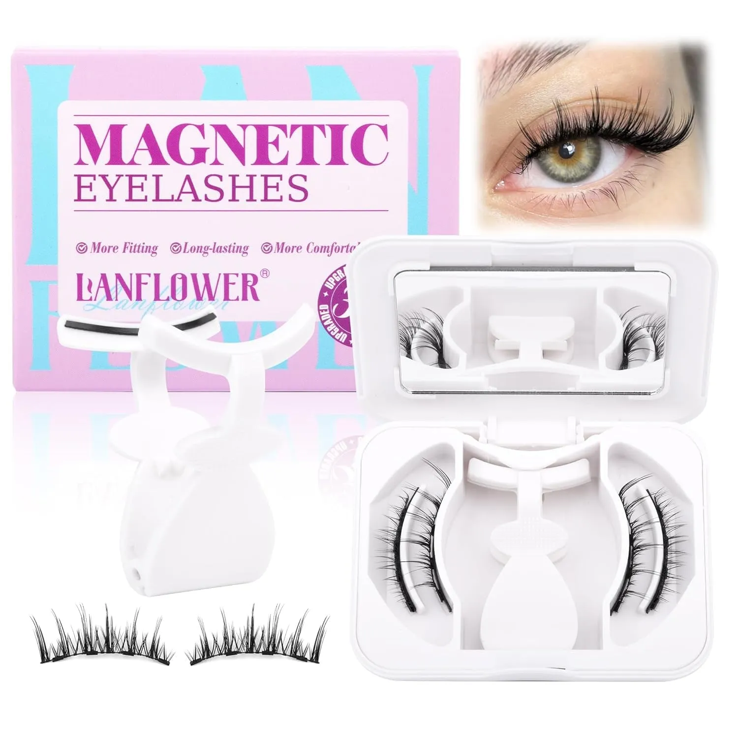 Magnetic Eyelashes without Eyeliner Reusable Magnetic Lashes Kit Natural Look Magnetic Eyelashes with Applicator No Glue Needed Magnetic Lashes with Magnets Cat Eye False Eyelashes by