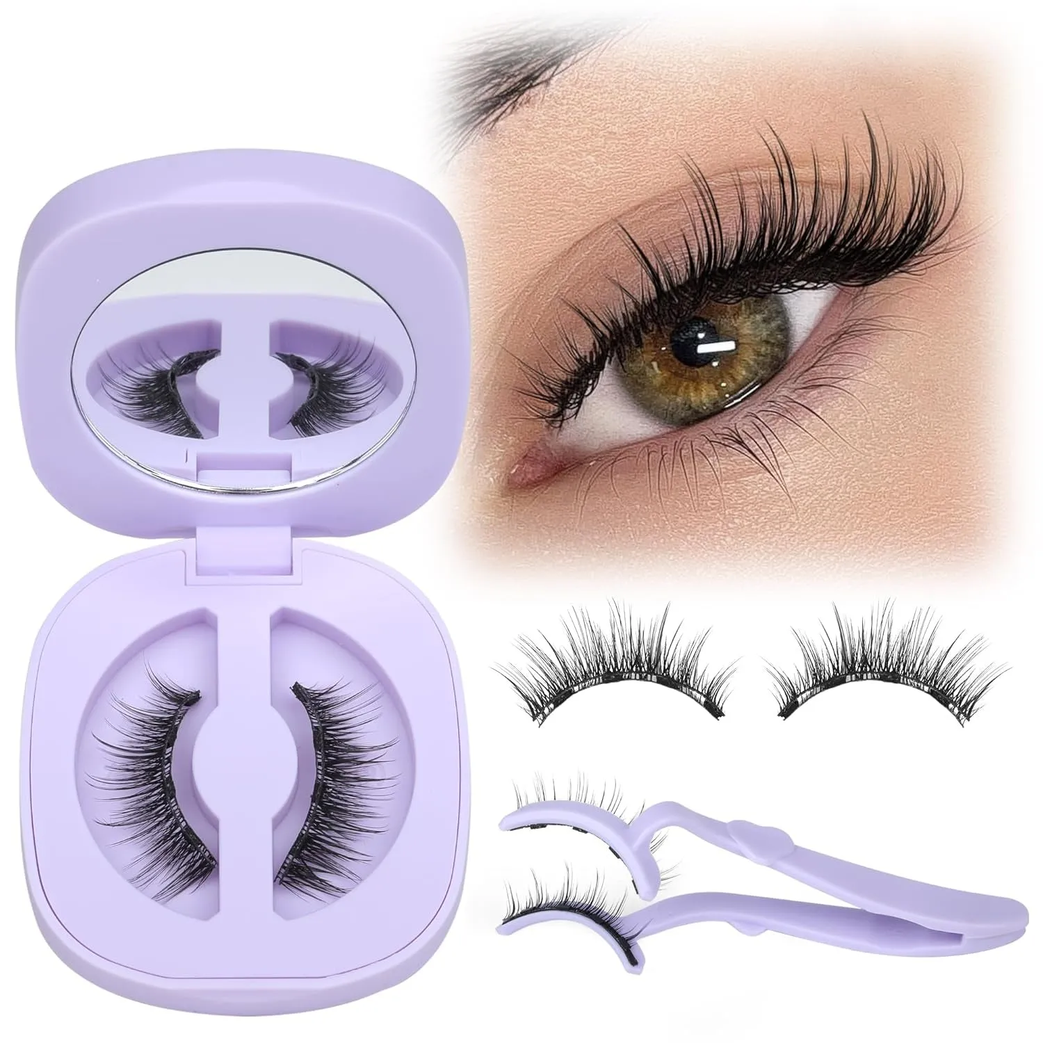 Magnetic Eyelashes without Eyeliner Reusable Magnetic Lashes Kit Natural Look Magnetic Eyelashes with Applicator No Glue Needed Magnetic Lashes with Magnets Cat Eye False Eyelashes by