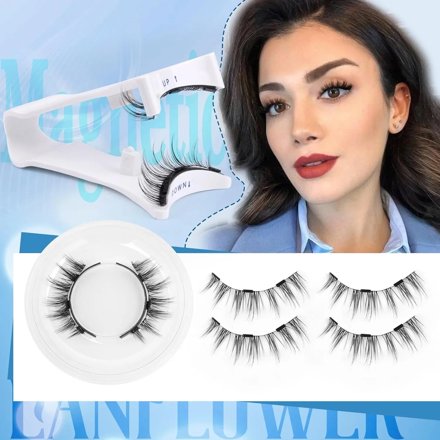 Magnetic Eyelashes without Eyeliner Reusable Magnetic Lashes Kit Natural Look Magnetic Eyelashes with Applicator No Glue Needed Magnetic Lashes with Magnets Cat Eye False Eyelashes by