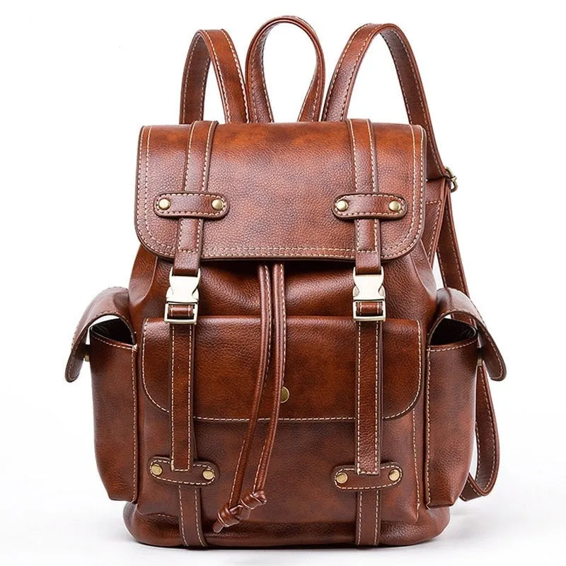 Margaret Deluxe Vegan Leather Backpack, Black/Brown for Women, 13 inches