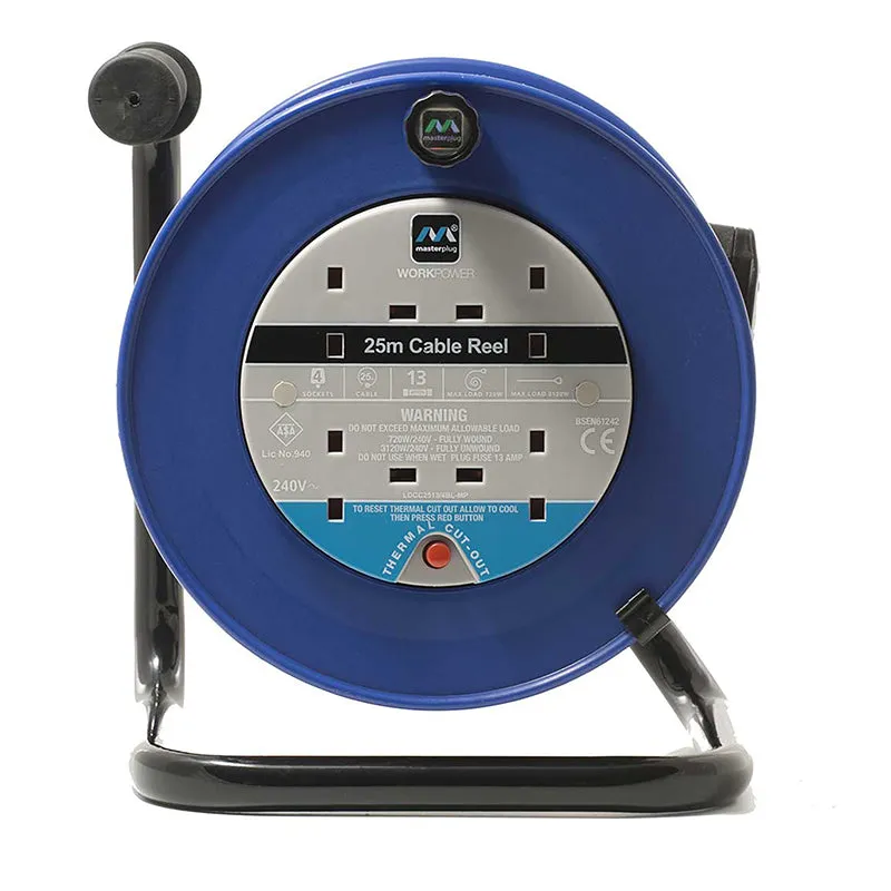Masterplug LDCC2513/4BLRCD 4 Socket 25m 13A Medium Open Reel with RCD - Blue