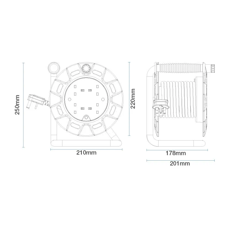 Masterplug LDCC2513/4BLRCD 4 Socket 25m 13A Medium Open Reel with RCD - Blue
