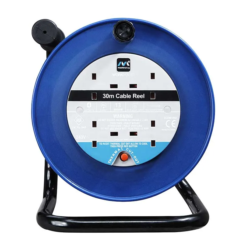 Masterplug LDCC3013/4BL 4 Socket 30m 13A Medium Open Reel - Blue